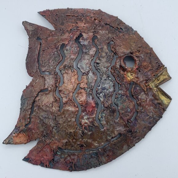 Set of 3 Vintage Metal Wall Hanging Fish Sculptures - Nautical Decor Handcrafted - Picture 5 of 8